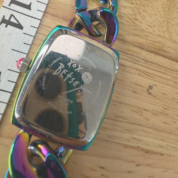 Betsey Johnson Womens Iridescent Oil Slick Chain Link Watch With Square Face - Picture 2 of 12